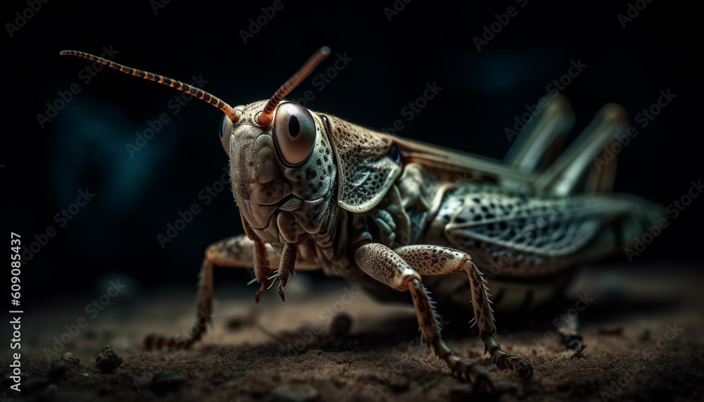 Spooky green locust claw grips leaf tightly generated by AI Spooky green locust claw grips leaf tightly generated by AI