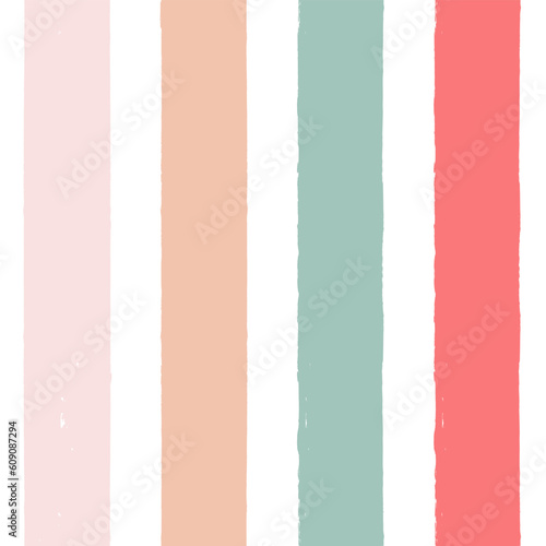Hand drawn vector seamless stripe pattern. Pink, orange and green girly stripes background, pastel brush strokes, cute baby paintbrush line backdrop