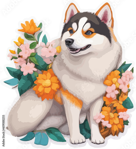 cute animal siberian husky dog sticker cartoon vector illustration