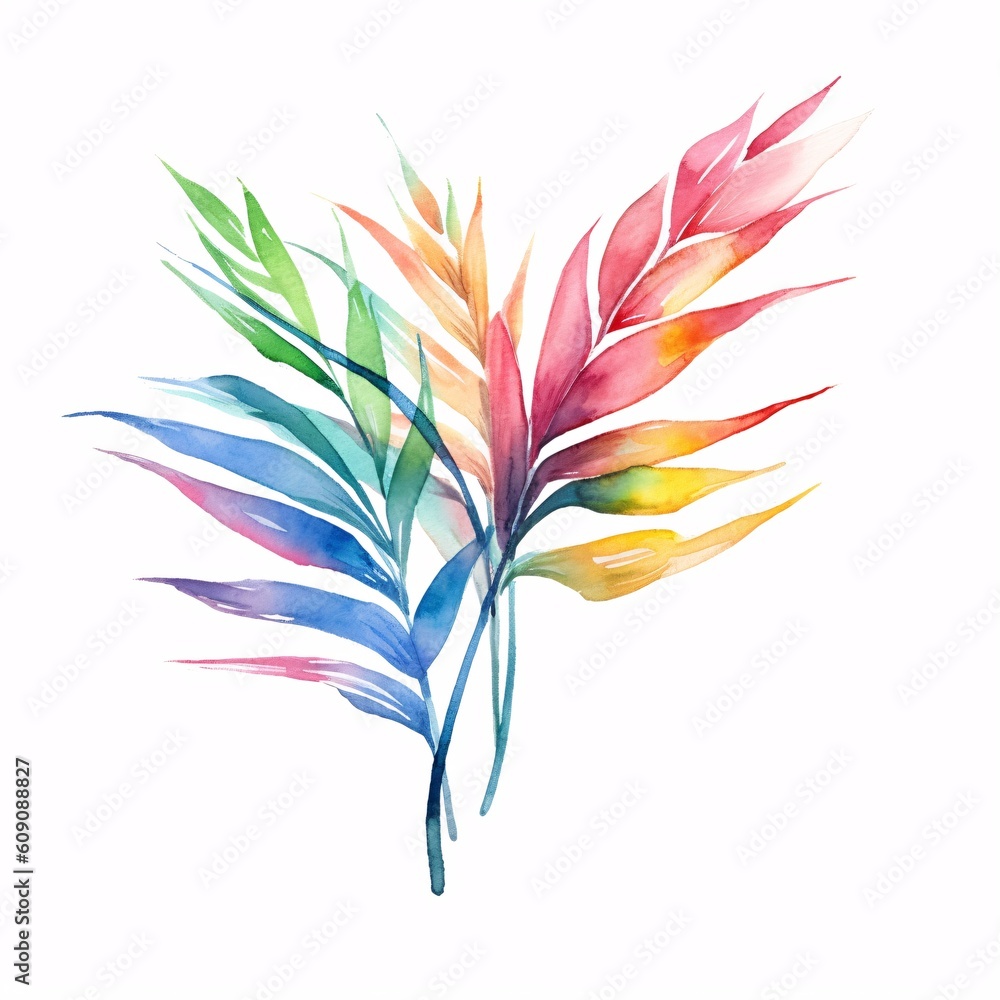 Watercolor tropical leaves on white background. Hand drawn illustration. Generative ai. Watercolor tropical leaves on white background. Hand drawn illustration. Generative ai.