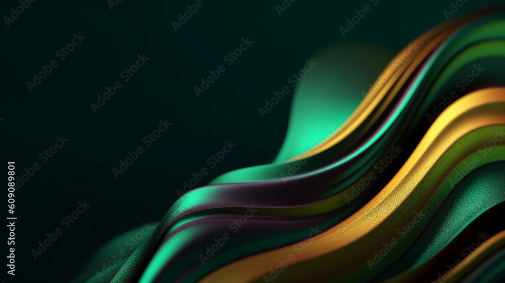 Fototapeta premium Abstract background. Green and gold wave. Generative AI