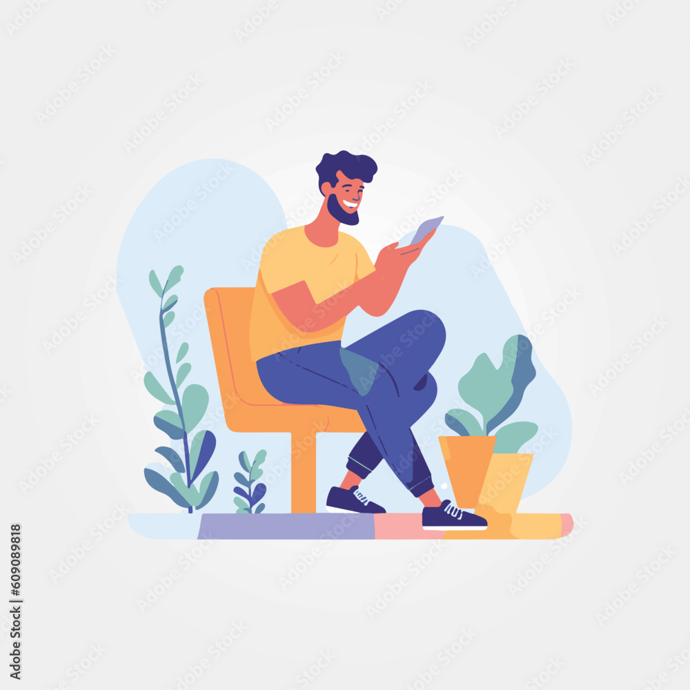 happy man sitting with his cellphone, vector illustration happy man sitting with his cellphone, vector illustration