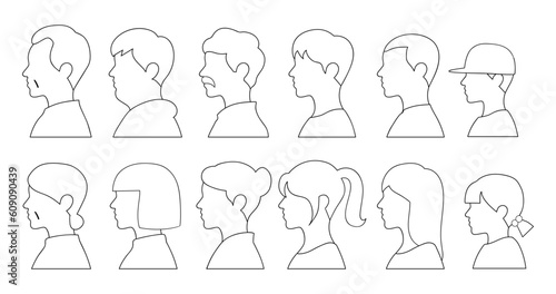 男女の横顔のイラストのセット
