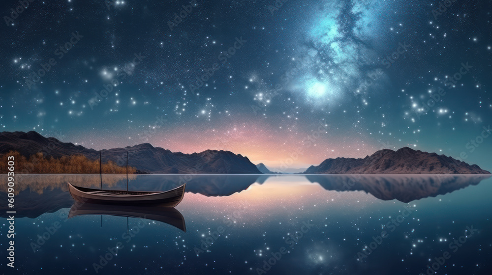 Abstract night fantasy landscape with a starry sky, AI generative Abstract night fantasy landscape with a starry sky, AI generative