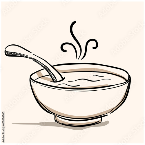 Bowl of hot soup hand drawn doodle icon. Miso soup vector sketch illustration cartoon