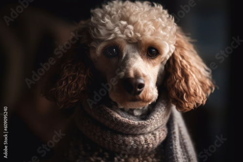 Stylish portrait of a hipster dog dressed as human. Generative AI. © MNStudio