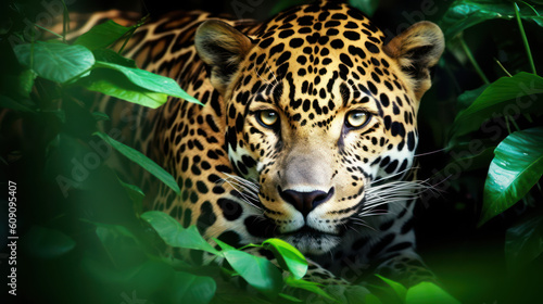 Jungle Leopard Jaguar Wallpaper Background AI generative