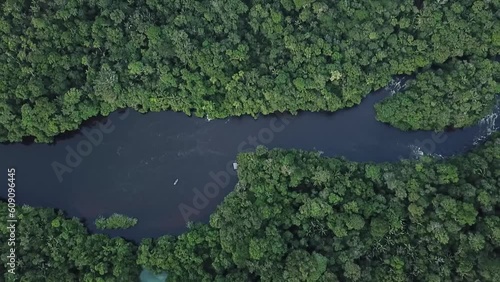 Aérea drone sobre o rio Azul na Amazônia photo