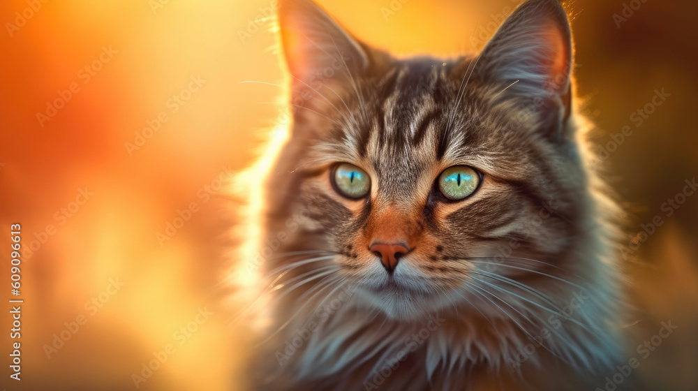 Obraz premium Portrait of a cat. Fluffy beautiful animal. Generative AI