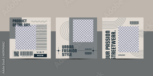 Modern urban futuristic streetwear fashion design for social media post template