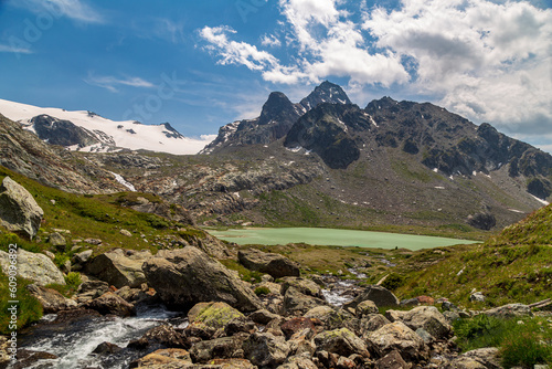 The beautiful mountains and lakes over La Thuile in a summer day