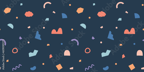 Fun colorful doodle and terrazzo seamless pattern. Vector illustration for card, banner, invitation, social media post, poster, mobile apps, advertising.