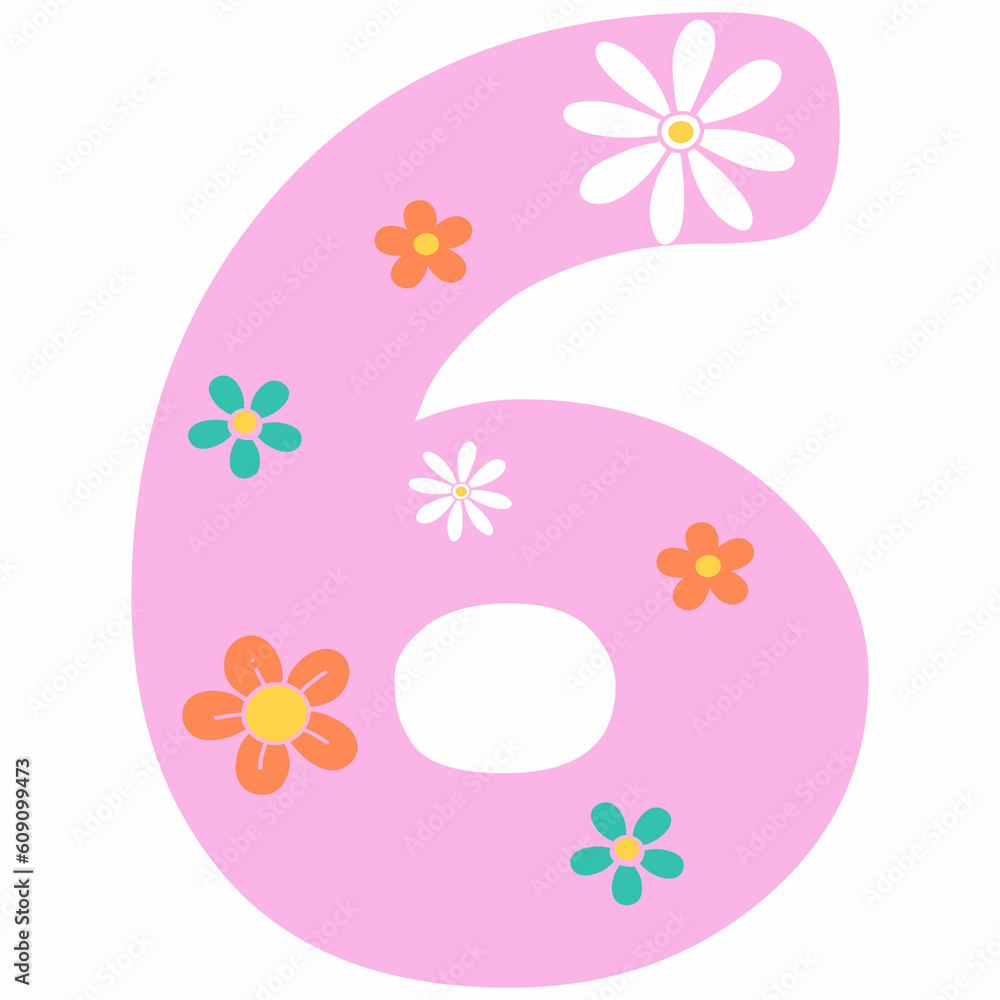 Number 6 flowers background. Number 6 flowers background.