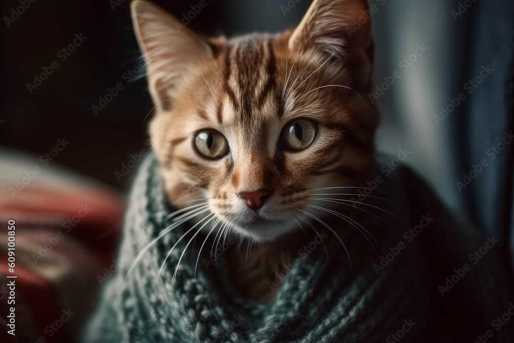 Stylish portrait of a hipster cat dressed as human. Generative AI. Stylish portrait of a hipster cat dressed as human. Generative AI.