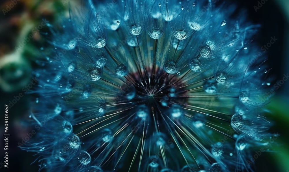 Obraz premium a close up of a dandelion with drops of water on it. generative ai
