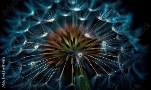  a close up of a dandelion with a black background. generative ai