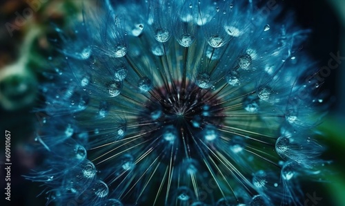  a close up of a dandelion with drops of water on it.  generative ai © Anna