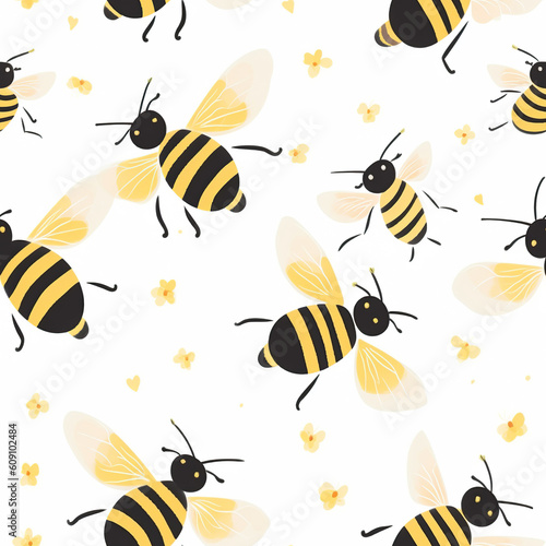 Cute seamless bee pattern  repeat background tile wallpaper illustration doodle textile design  seamless pattern  suitable for printing wrapping paper  Generative Ai