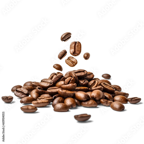 Vászonkép Falling coffee beans isolated on a white or transparent background, png