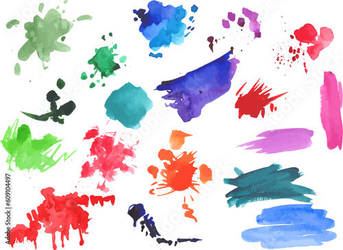 Vector Watercolor painted splatters. Hand drawn design elements isolated on white background.