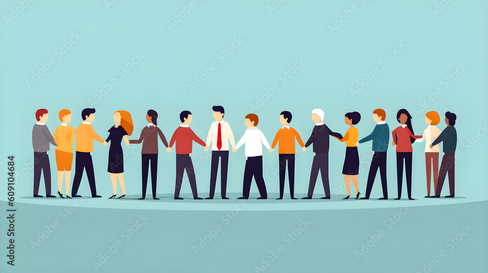 Employees and workers holding hands with their leader showing unity and teamwork in corporate workplace concept. Flat vector illustration. Generative ai. Employees and workers holding hands with their leader showing unity and teamwork in corporate workplace concept. Flat vector illustration. Generative ai.