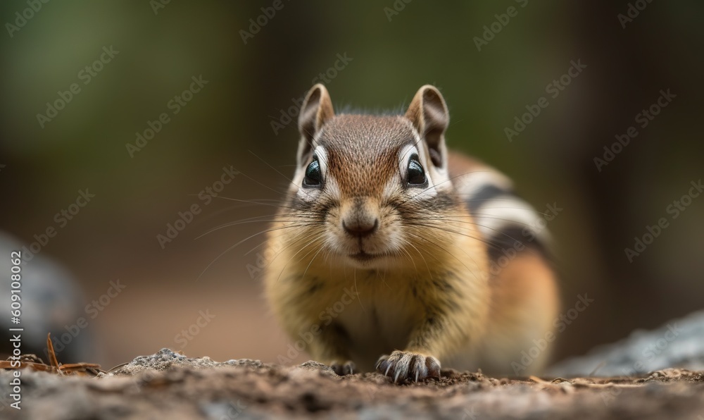 Obraz premium a close up of a squirrel on the ground with a blurry background. generative ai