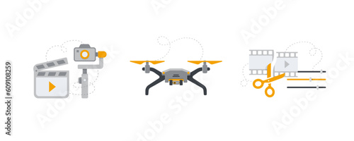Video Editing and Capture Icons, Drone Icon, Gimbal Icon, Camera Icon, Set of Icons