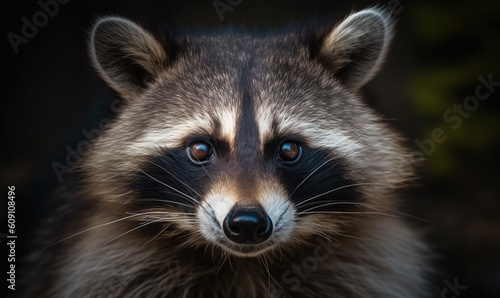  a raccoon looking at the camera with a blurry background. generative ai
