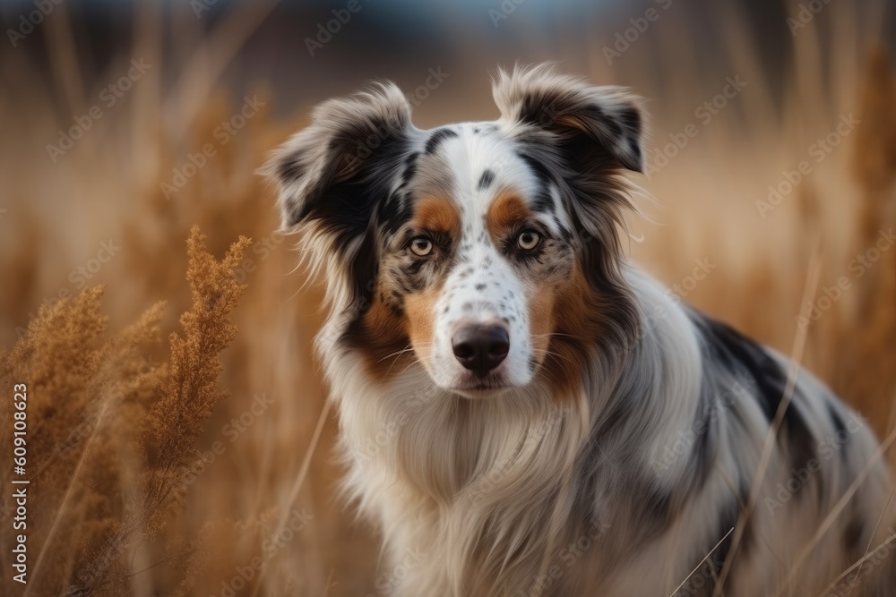 Australian shepherd dog in the field. Portrait of australian shepherd AI Generated