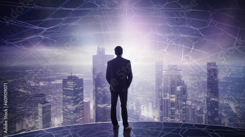 Generative AI Business man on future network city