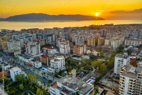 Sunset in city of Vlore Albania photo