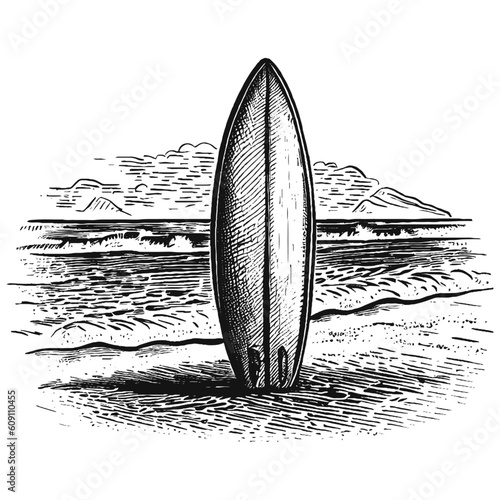 surfboard on the beach vector sketch