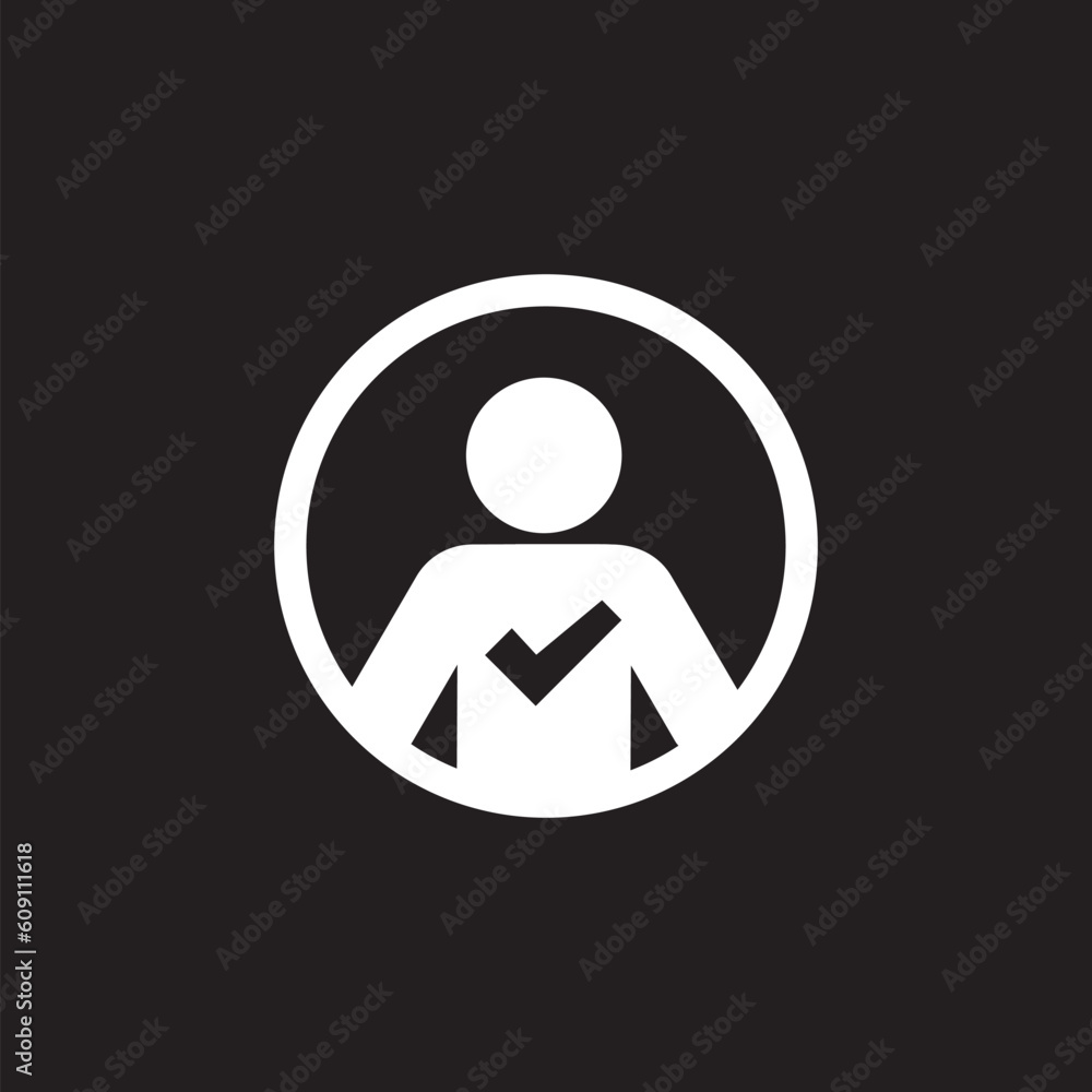 Man with check mark icon isolated on black background. Vector illustration. Man with check mark icon isolated on black background. Vector illustration.