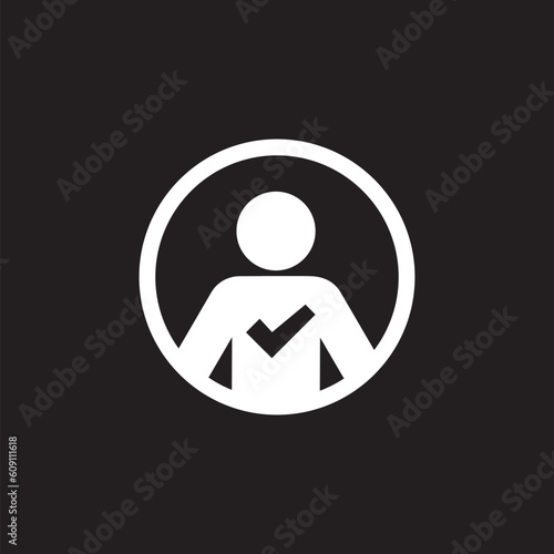 Man with check mark icon isolated on black background. Vector illustration.