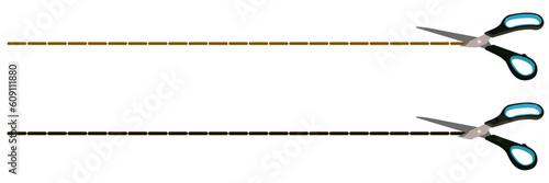 Scissor cut dotted line with dash mark icon. Shear trim paper coupon or the cloth along the line border - cut here. Simple silhouette graphic design element.