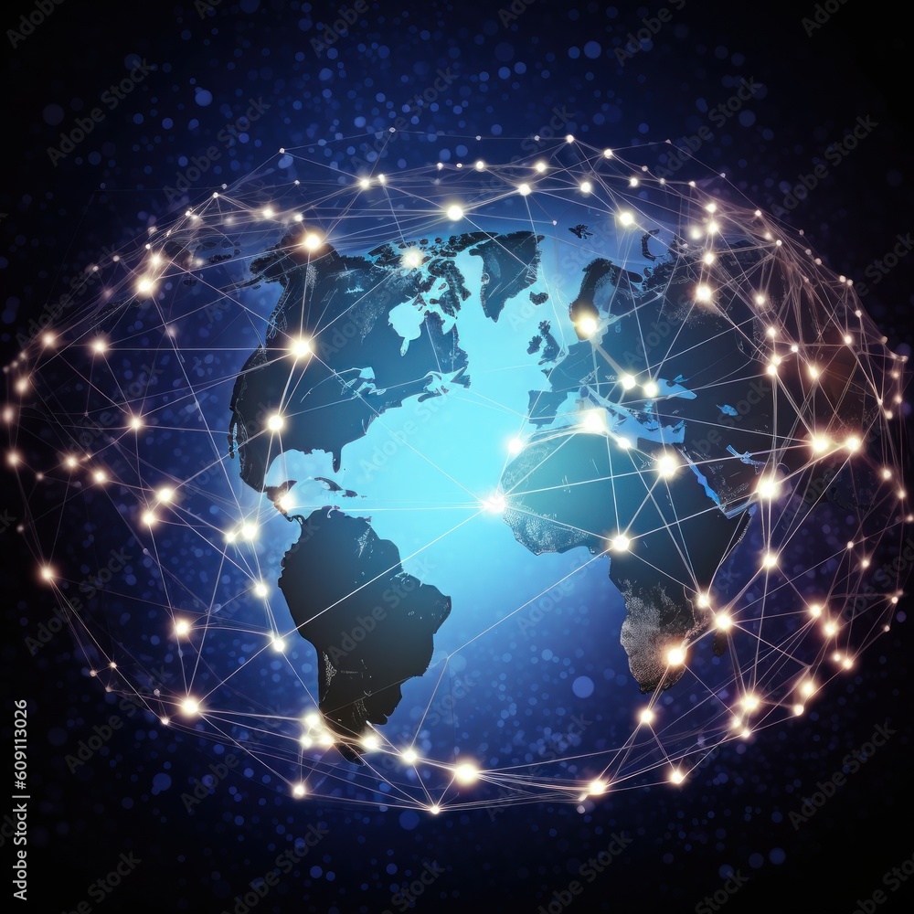 Generative AI World map connected social network globalization busines Generative AI World map connected social network globalization busines
