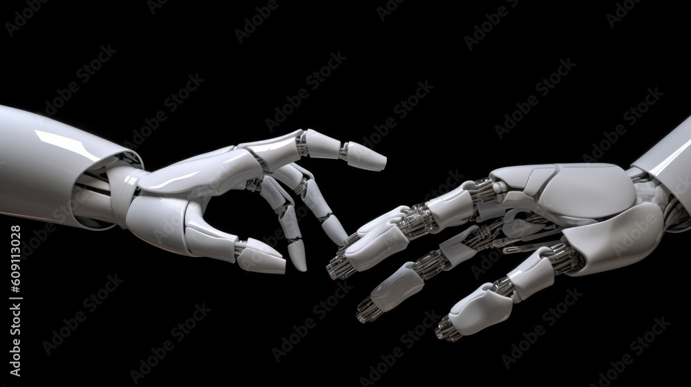 Generative AI White cyborg finger about to touch Generative AI White cyborg finger about to touch