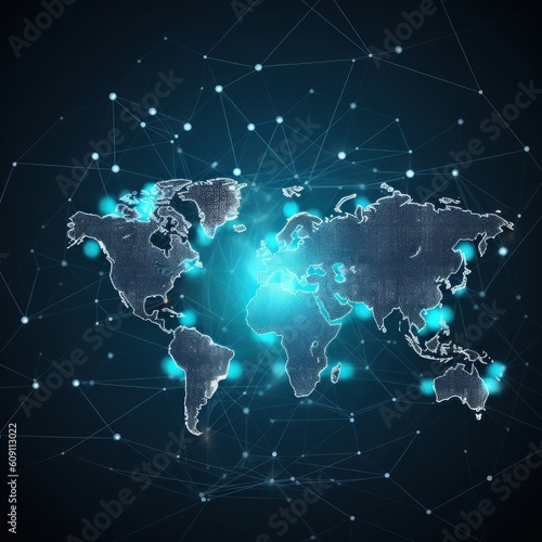 Generative AI World map connected social network globalization busines