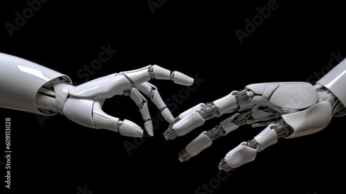 Generative AI White cyborg finger about to touch 