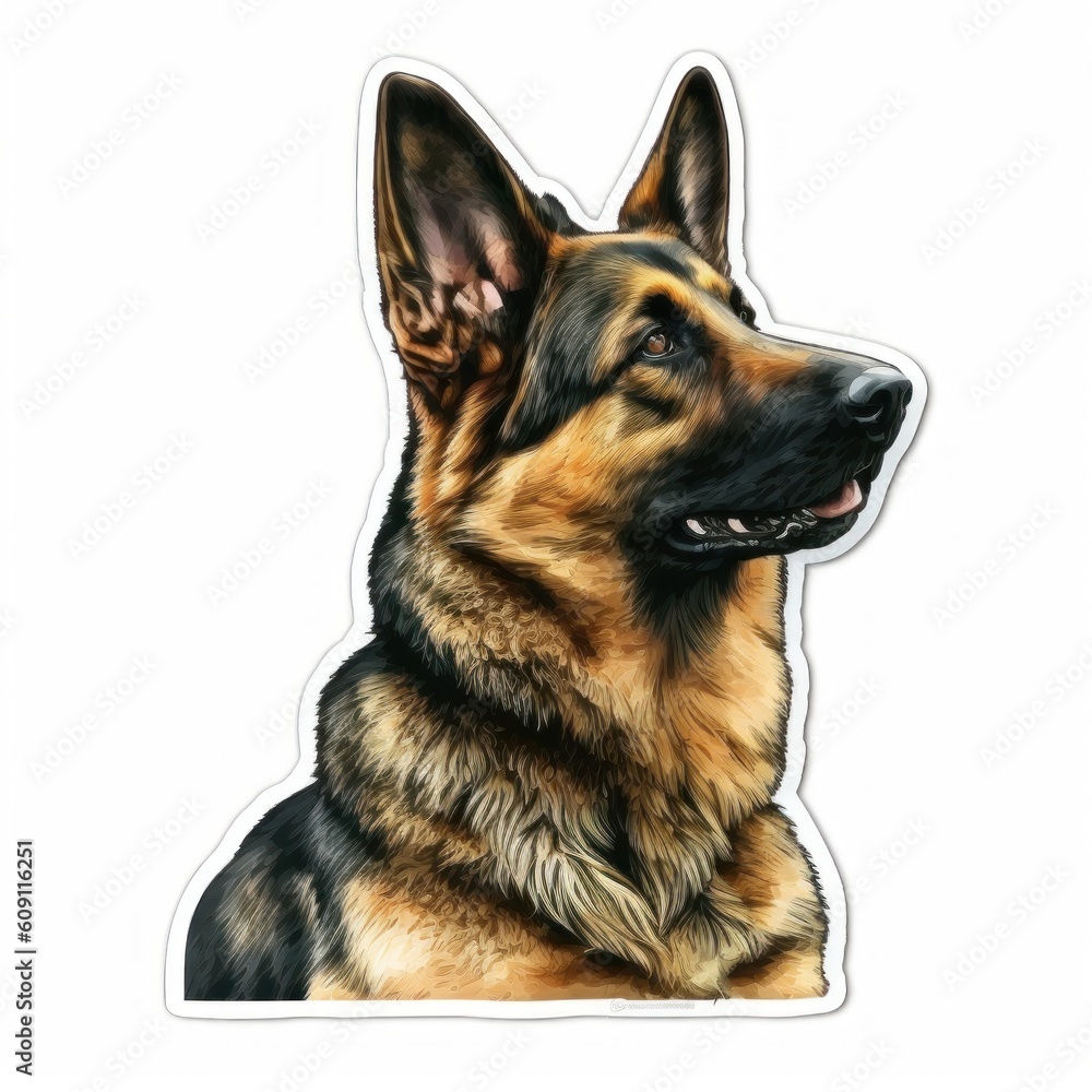 Generative AI sticker cute cartoon German Shepherd copy space isolated Generative AI sticker cute cartoon German Shepherd copy space isolated