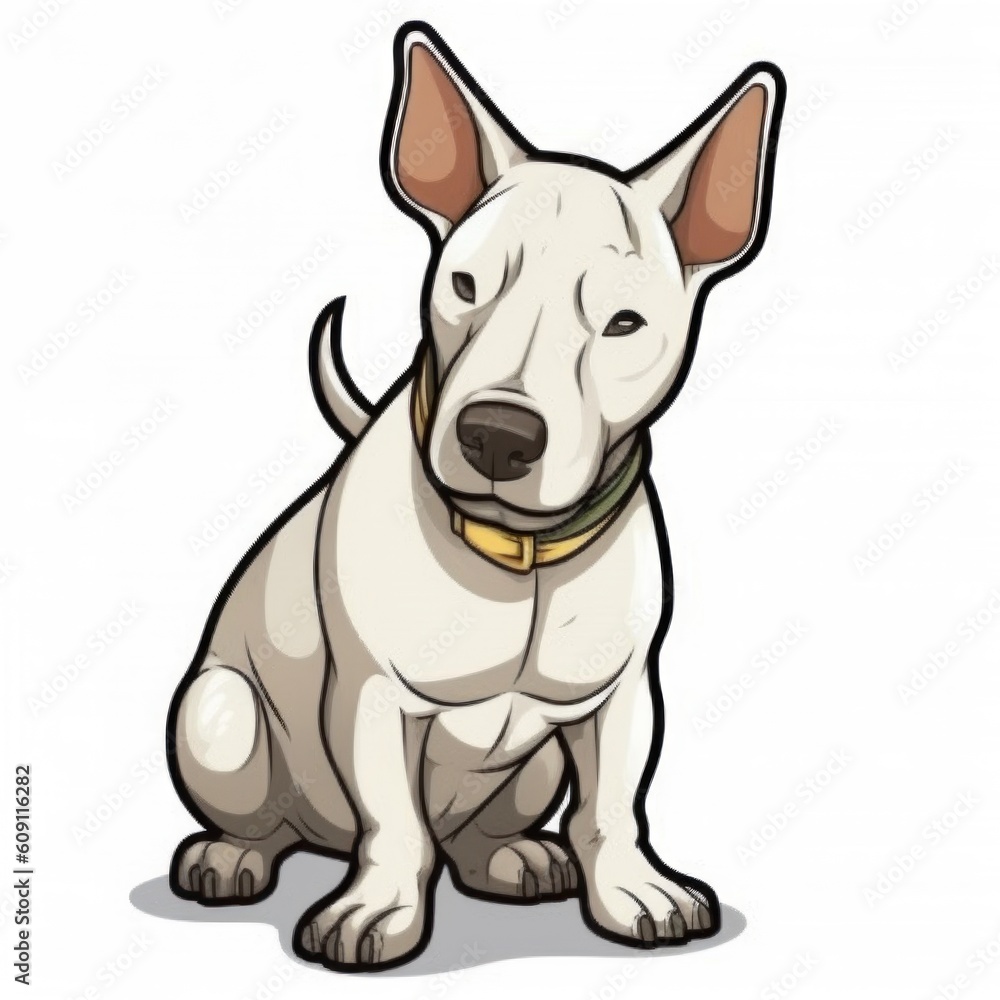 Fototapeta premium Generative AI sticker toon sticker toon bull terrier white background 