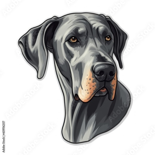 Generative AI sticker cartoon Great Dane copy space isolated