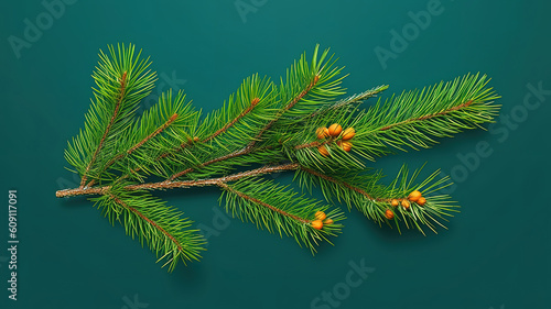 Border with Christmas tree branches, Winter horizontal Christmas border frame. Generative ai