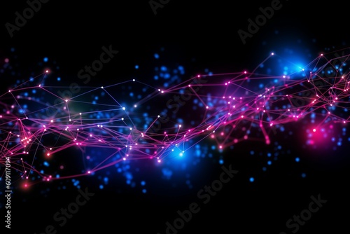 Abstract futuristic, Network connection fiber optic, Transmission line, hop to hop delivery, node to node, Abstract concept of network technology. Generative AI.