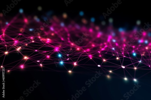 Abstract futuristic, Network connection fiber optic, Transmission line, hop to hop delivery, node to node, Abstract concept of network technology. Generative AI.