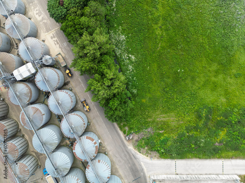 Valokuvatapetti Drone view of large industrial grain storage silos seen in rural East Anglia