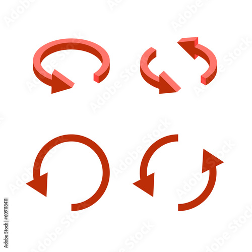 3d Update symbol. Isometric arrows red icon. Reload, refresh or upgrading concept. Vector illustration isolated on white background.