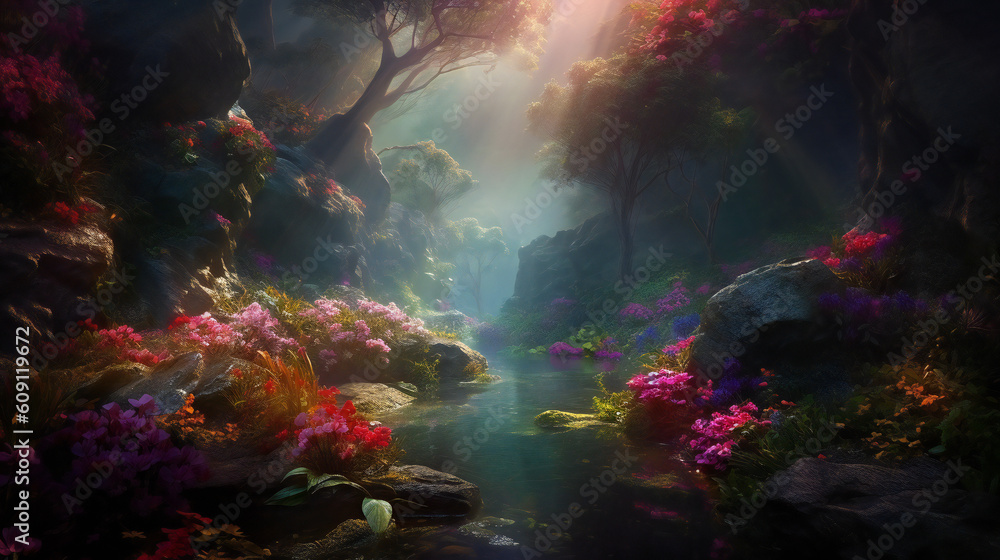 Step into a world of enchantment and wonder with a stunning, hyper-realistic image of nature that captures the essence of its magical beauty. Created using generative AI.