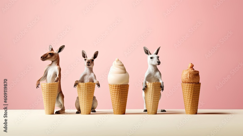 ภาพประกอบสต็อก Kangaroos balancing ice cream cones on their tails