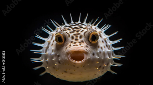 Puffer fish or blowfish in ocean. AI